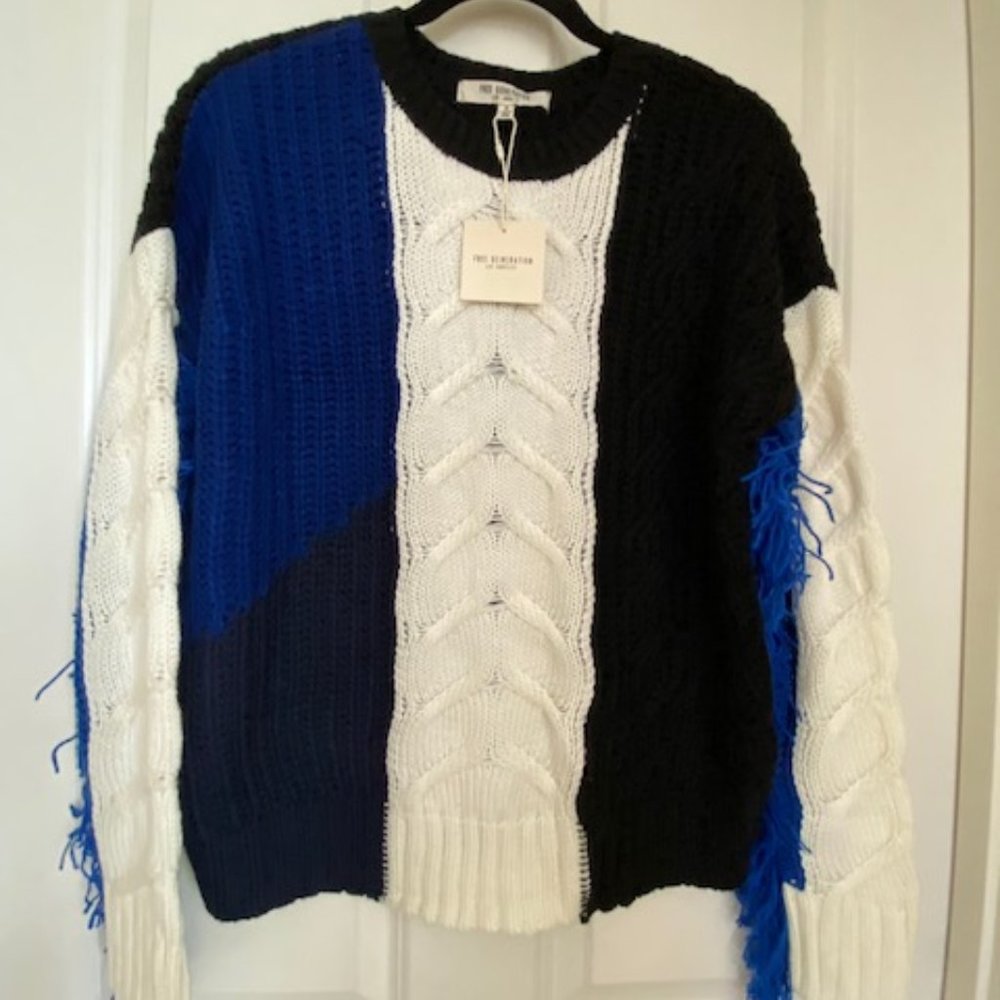 Free Generation Color Block Fringe Sleeve Sweater Size Small